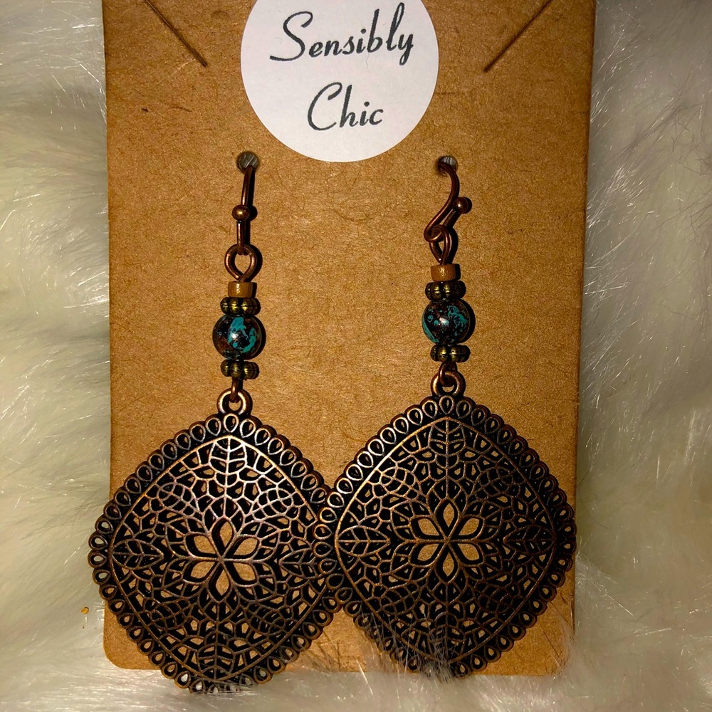 Teal and Bronze Earrings
